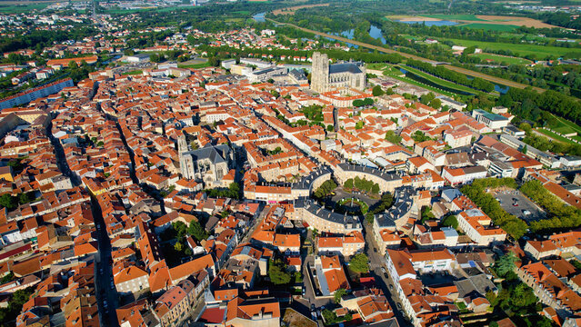  Aerial view beside the old town of the city Toul in France on a sunny summer afternoon. 