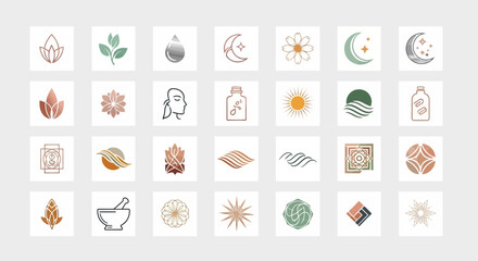 Obraz premium Boho Minimalist Icons: Nature, Wellness, Beauty, Spirituality & Abstract Symbols