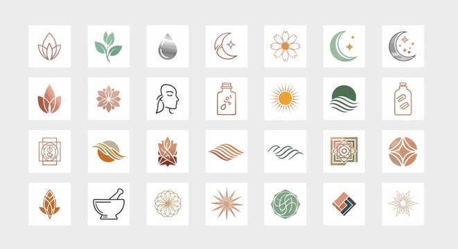 Boho Minimalist Icons: Nature, Wellness, Beauty, Spirituality & Abstract Symbols