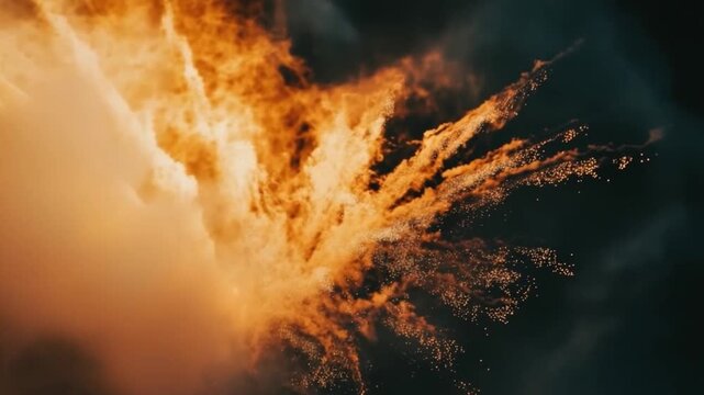 Witness an eye-catching display of colors erupting against a dark backdrop. Ideal for creative endeavors, this video offers stunning imagery and artistic elements. AI