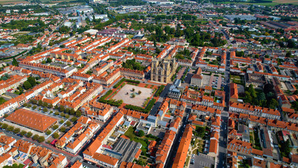 Obraz premium Aerial view beside the old town of the city Vitry-le-Francois in France on a sunny summer afternoon. 