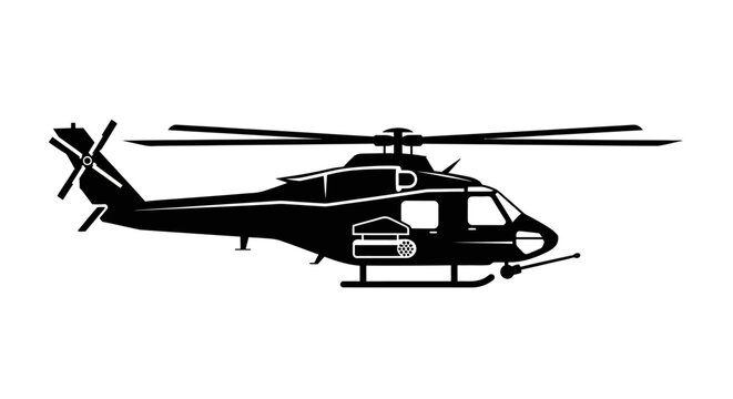 Silhouette of a military attack helicopter on a white background
