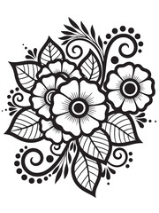    Brown henna floral design coloring page  © Anamul