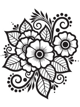 


Brown henna floral design coloring page
