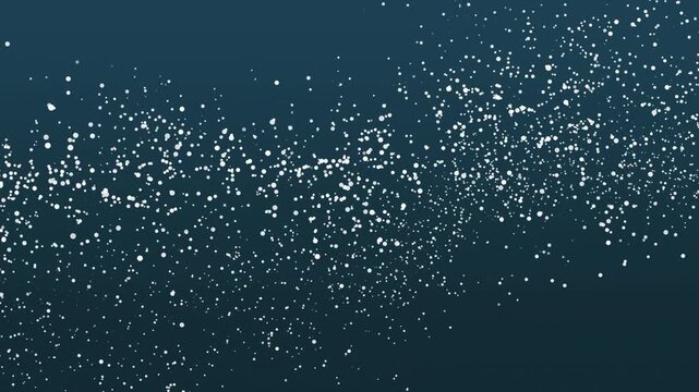 Bright white particles are flowing in the air with fluid effect on dark gradient background. Loop animation. Abstract design that can be used as wallpaper, screensaver, backdrop.