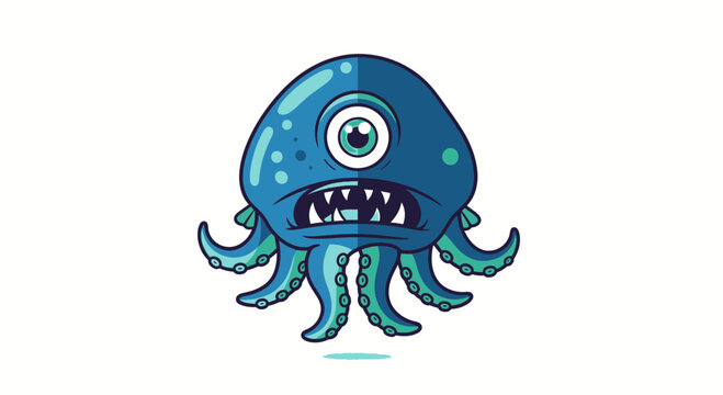 Cartoon monster octopus with one eye.