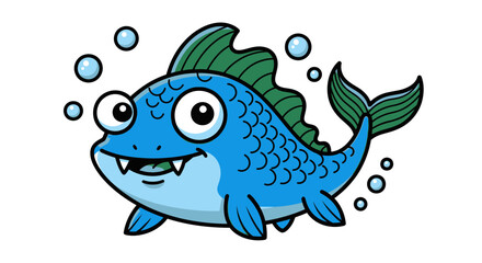 Fototapeta premium Smiling cartoon blue fish underwater.