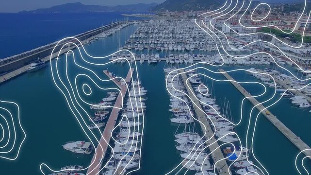 Topography patterns against aerial view of the port harbor