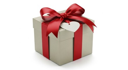 Obraz premium Valentine's day gift box with red ribbon and heart tag for romantic celebrations and special occasions