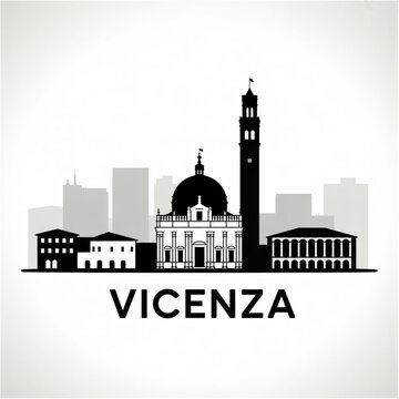 Vicenza Skyline Silhouette &mdash; A Renaissance Architecture City in Veneto Italy Vector Illustration