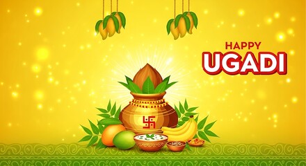 Fototapeta premium Happy ugadi celebration vector graphic design