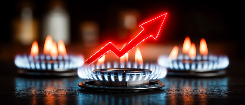 高騰する光熱費の負担を象徴するキッチンのガスコンロ