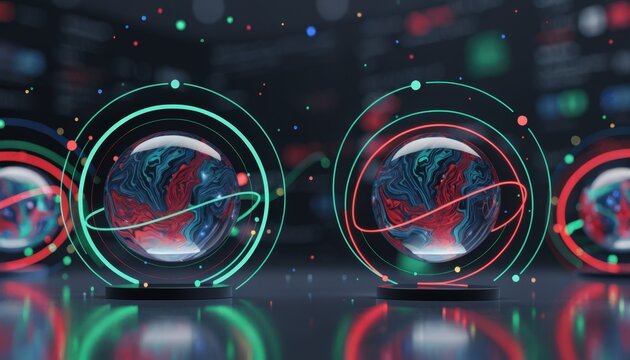 Neutral AIassisted trade interface in medium shot featuring balanced algorithmic commodity signals and risk scores with the rest of the dashboard elegantly out of focus.