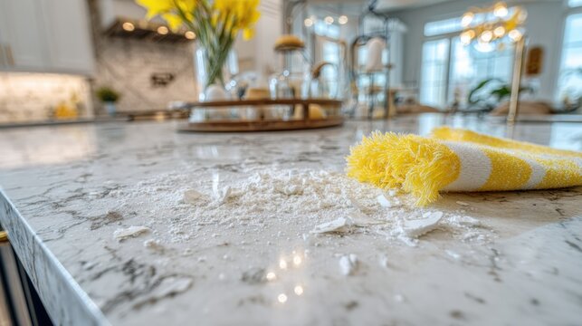 Messy Kitchen Countertop Transforms Into Clean Modern Surface With Bright Decorations and Organized Tools