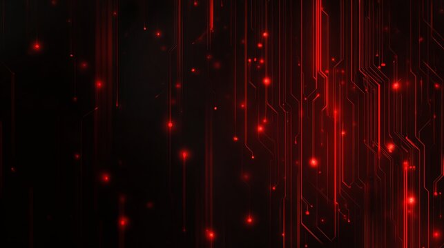 A dark background with red lights and circuit board patterns creating a futuristic and technological ambiance