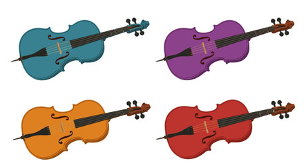 Four colorful cartoon violins arranged in a square grid pattern © MITHUN