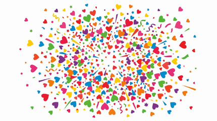 Fototapeta premium Colorful hearts and shapes explode in a vibrant celebration scene with heart shapes.