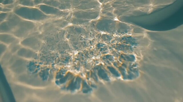 Abstract water light reflections in swimming pool surface, calm blue minimal background