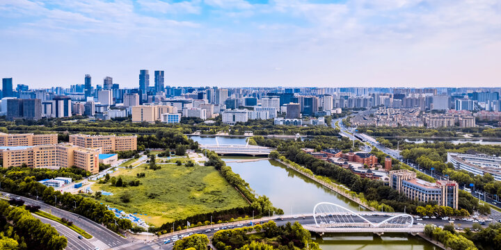 Aerial view of Jiuru Road Bridge in Zhengdong New District, Zhengzhou, Henan Province, China