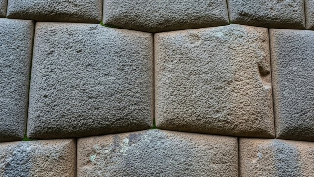 Architecture - Ancient Inca Polygonal Stone Wall Close Up with Precisely Fitted Interlocking Granite Blocks Cusco Peru