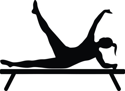Black silhouette vector illustration of a fitness woman performing a yoga pose for health and gymnastics art