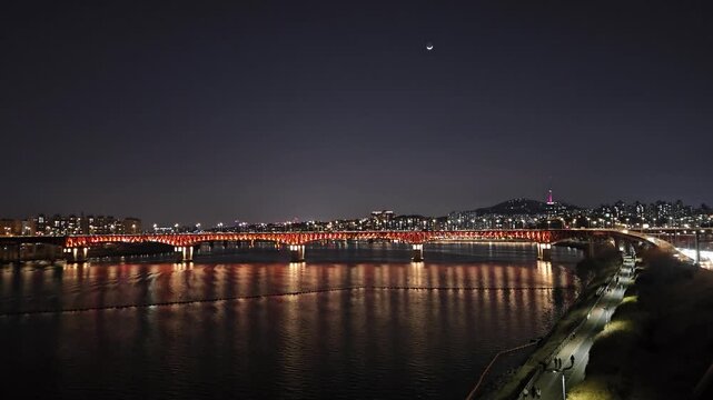 Seongsu Bridge Night Traffic Reflection Seoul 성수대교 야경 차량 반사 영상