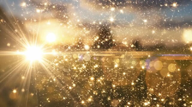 A special transparent sunlight lens flare effect radiates with a radiant magical beam burst.