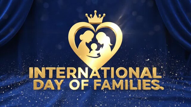 Golden heart crown logo with family on royal blue velvet