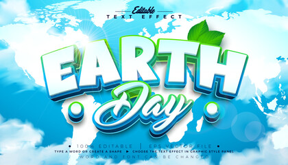 Earth Day Text Effect Design Editable Vector Graphic Style with Natural Leaf and 3D Typography Lettering on Blue Cloudy Sky Background. April 22 Environmental and Eco Concept Design for Banner © articular
