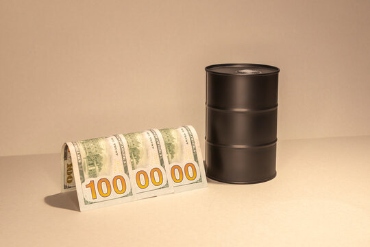 Oil barrels, dollar bills. Rising prices of energy resources concept
