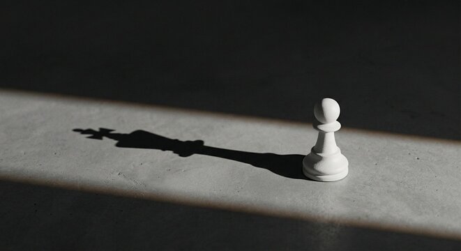 White pawn casting a king shadow as a metaphor for hidden potential