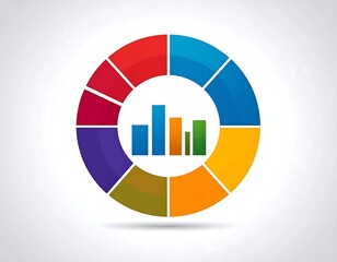 Obraz premium Circular graphic with colorful segments and bar chart