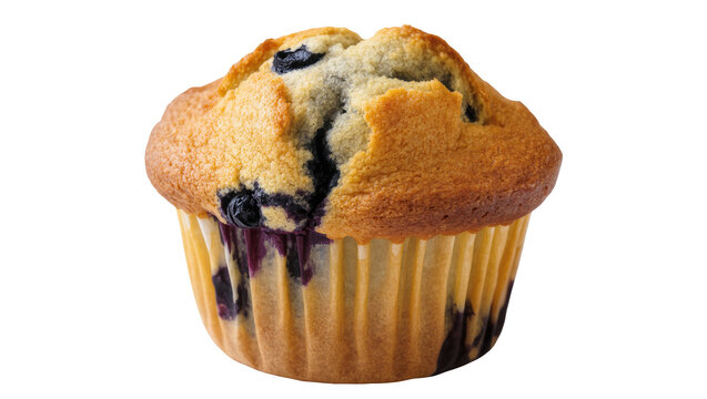 Classic blueberry muffin with golden crust and visible purple berries, fresh breakfast treat