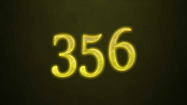 Neon glowing yellow number of 356 on dark background.