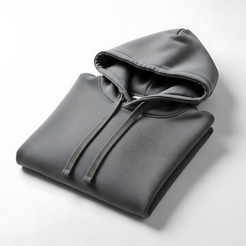 Folded black leather jacket with hood