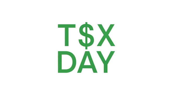 A green vector graphic illustration of the text TSX DAY on a white background