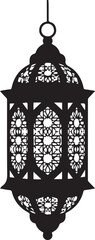 Intricate Arabic Lantern Silhouette Fanous DesignOrnate Islamic Hanging Lantern for Ramadan DecorMoroccan Style Lantern Vector with Mandala Patterns