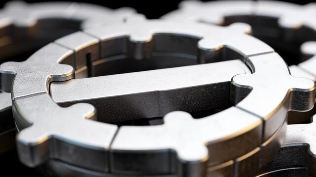 Shot starting camera moving, revealing stacked metal rings in studio macro, showing axle and seams