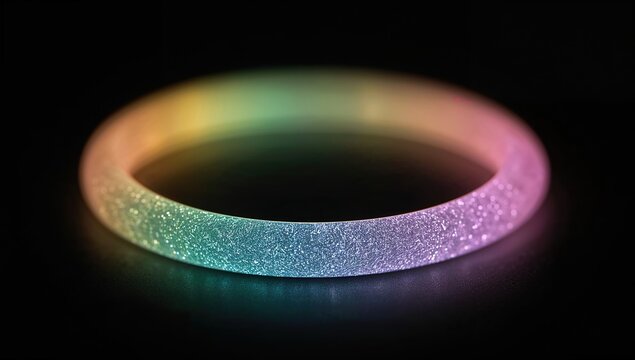 Luminous rainbow bracelet with glitter texture on black background, colorful glow jewelry bangle, modern fashion accessory design