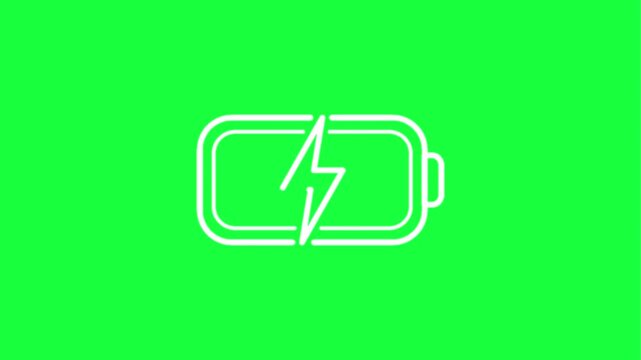 Electric shock hits battery symbol on green screen background
