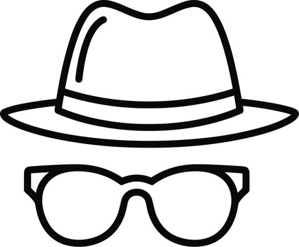 Incognito privacy icon with fedora hat and sunglasses, anonymous browsing symbol, digital security concept, online stealth mode design, flat vector illustration