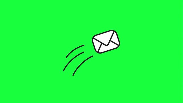Animated envelope flying through air on green background