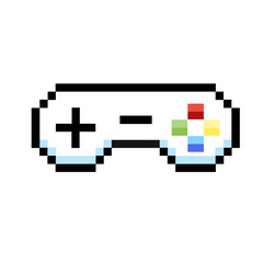 Obraz premium Pixelated retro style video game controller illustration, an iconic symbol of digital entertainment and gaming culture for enthusiasts, evoking nostalgic fun