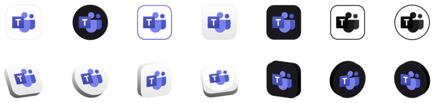 microsoft teams icon logo, 3d social media icons button. social media logo, 3d social network follow us icon collection set