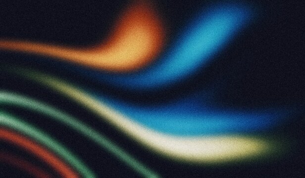 Abstract noisy glowing gradient shaped background. Dark multicolour grainy color flow wave shaped gradient web banner, webpage cover, header, poster design. Abstract rough grunge noise texture effect.