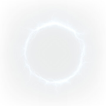 Electric blue circle with lightning effects on a transparent background created for design