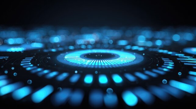 Abstract glowing blue circular pattern with luminous details and gradients, perfect for technology and digital art backgrounds