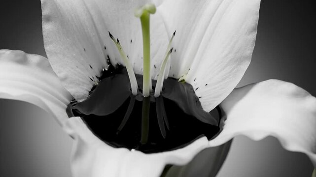 White Lily Flower Macro Detail with Black Liquid Center