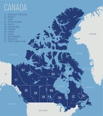 Naklejka premium Canada map vector with provinces territories and major cities