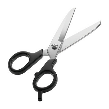A pair of black handled scissors on a transparent background